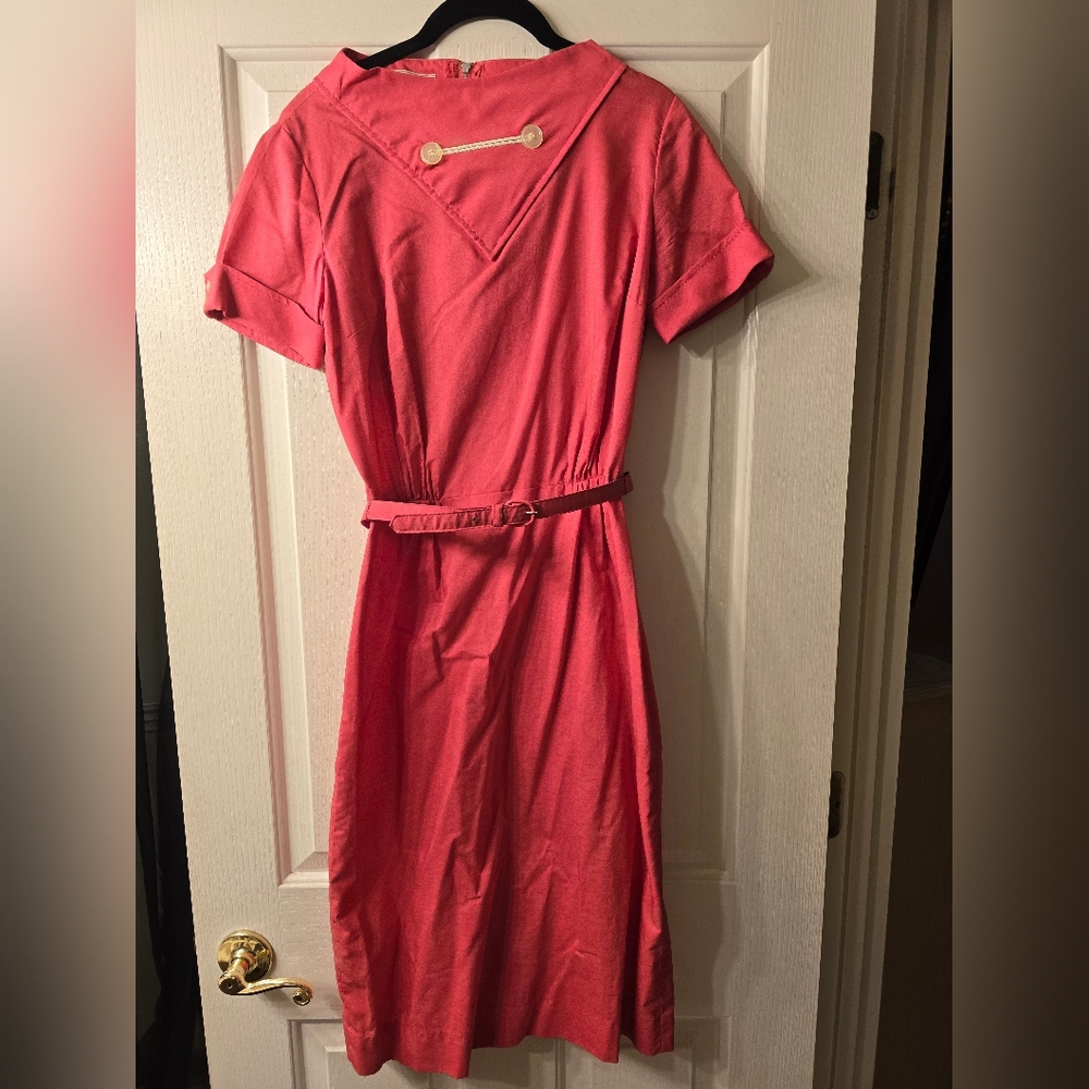 Vintage Bobbie Brooks 1950s Nautical Button Detailed Elegant Pink Dress w/belt